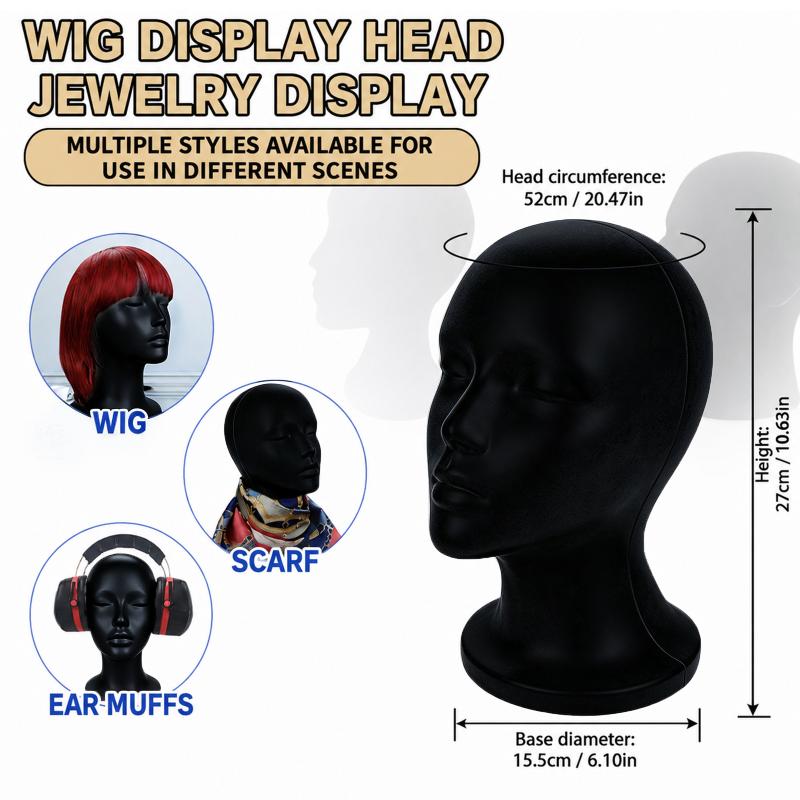 Body Jewelry Shop - (Ce14)Black Velvet Mannequin Head 52cm Circumference