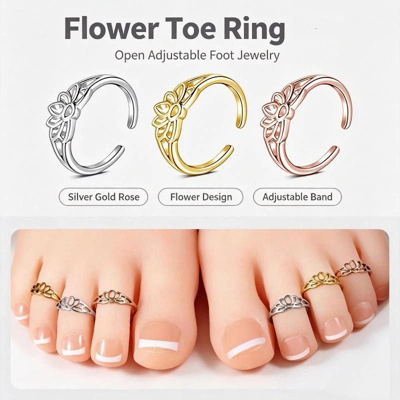 Body Jewelry Rings - Adjustable Bow Hollow Lotus Design Toe