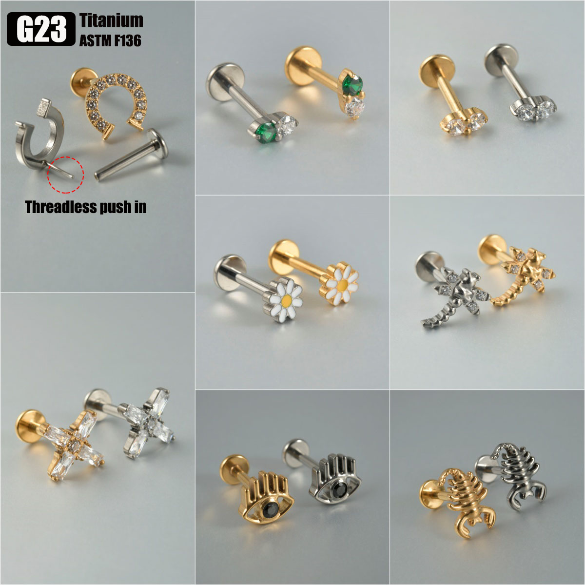 1PC G23 Titanium Threadless Pu - đánh giá và giá Body Jewelry Threadless